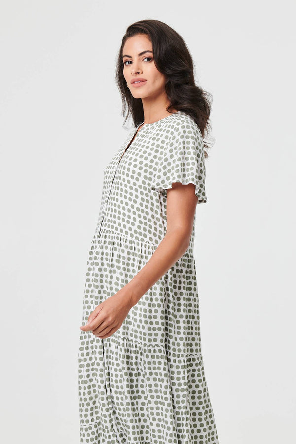 Sage | Printed Short Sleeve Relaxed Midi Dress
