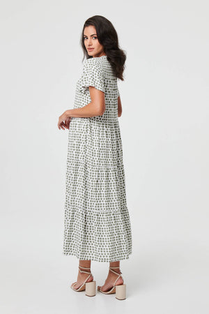 Sage | Printed Short Sleeve Relaxed Midi Dress
