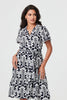 Navy | Printed Short Sleeve Mini Shirt Dress
