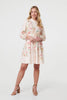 Pink | Floral Tie Waist High Neck Short Dress

