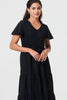 Black | Smocked Flared Sleeve Tiered Midi Dress
