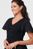 Black | Smocked Flared Sleeve Tiered Midi Dress
