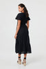Black | Smocked Flared Sleeve Tiered Midi Dress
