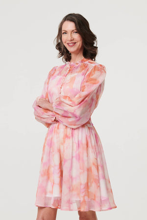 Pink | High Neck Semi Sheer Short Dress
