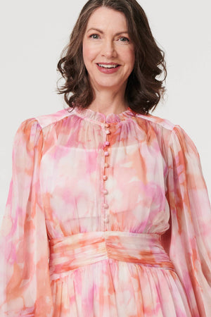 Pink | High Neck Semi Sheer Short Dress
