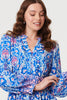 Blue | Printed Long Sleeve Shirred Short Dress
