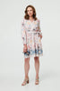 Pink | Border Print Tie Waist Knee Length Dress
