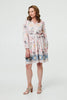 Pink | Border Print Tie Waist Knee Length Dress
