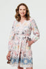 Pink | Border Print Tie Waist Knee Length Dress
