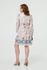 Pink | Border Print Tie Waist Knee Length Dress
