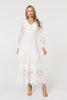 White | Floral Lace Layer Long Sleeve Maxi Dress
