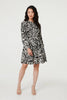Black | Printed Long Sleeve Knee Length Dress
