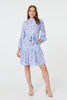 Blue | Printed High Neck Short Shirt Dress
