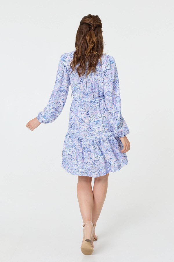 Blue | Printed High Neck Short Shirt Dress
