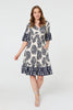 Blue | Printed 1/2 Sleeve Knee Length Dress
