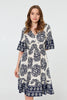 Blue | Printed 1/2 Sleeve Knee Length Dress
