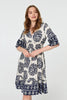 Blue | Printed 1/2 Sleeve Knee Length Dress
