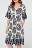 Blue | Printed 1/2 Sleeve Knee Length Dress
