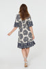 Blue | Printed 1/2 Sleeve Knee Length Dress
