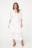 White | Lace 3/4 Sleeve Tiered Midi Dress