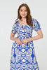 Blue | Printed Puff Sleeve A-Line Midi Dress
