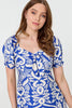 Blue | Printed Puff Sleeve A-Line Midi Dress
