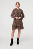 Brown | Animal Print Ruched Tie Neck Short Dress
