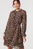 Brown | Animal Print Ruched Tie Neck Short Dress
