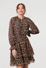 Brown | Animal Print Ruched Tie Neck Short Dress
