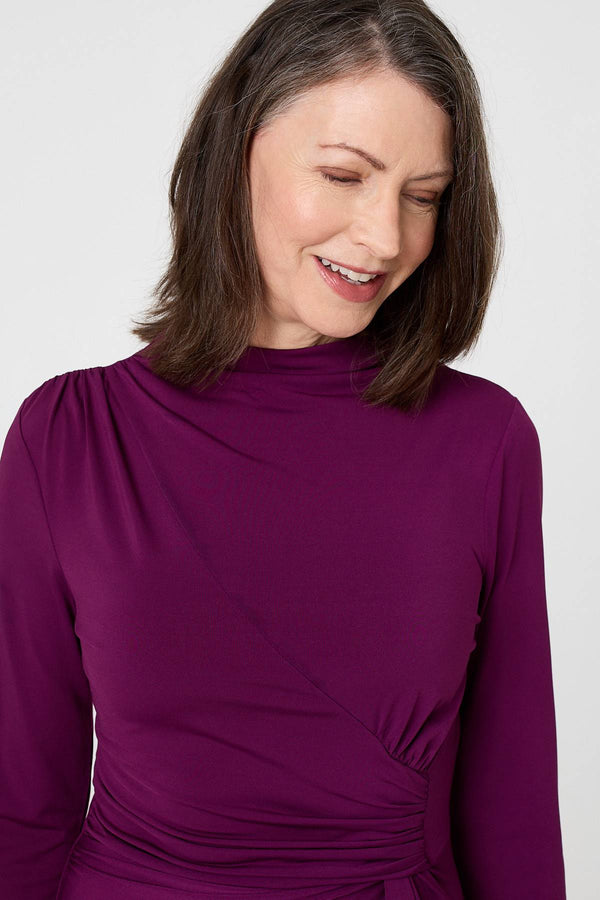 Purple | Asymmetric Twist Long Sleeve Midi Dress
