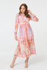 Pink | Printed Puff Sleeve Empire Maxi Dress