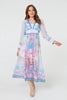 Blue | Border Print Layered Empire Midi Dress
