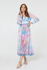 Blue | Border Print Layered Empire Midi Dress
