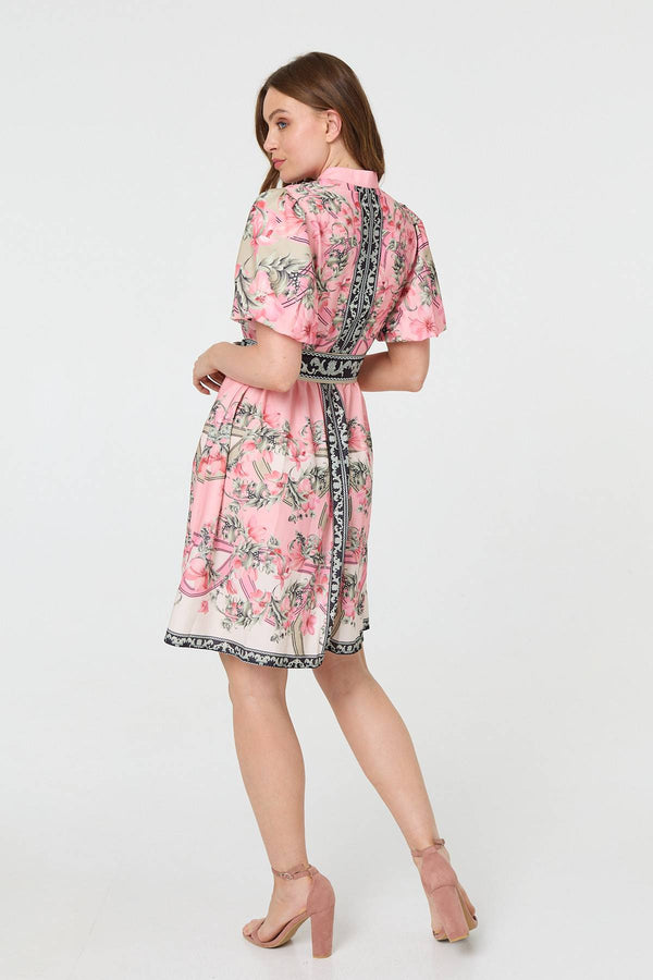 Pink | Border Print Tie Waist Short Dress
