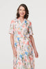 Pink | Printed Tie Waist 1/2 Sleeve Midi Dress

