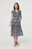 Navy | Printed Cap Sleeve Shirred Midi Dress
