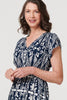 Navy | Printed Cap Sleeve Shirred Midi Dress
