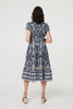 Navy | Printed Cap Sleeve Shirred Midi Dress
