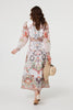 White | Printed Long Sleeve Empire Maxi Dress
