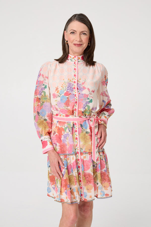 Orange | Floral Frill Hem Knee Length Shirt Dress