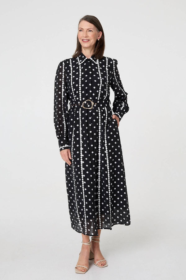 Polka Dot Belted Maxi Shirt Dress