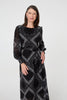 Black | Printed Long Sleeve Maxi Dress with Belt
