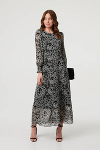 Black | Printed Semi Sheer Layer Maxi Dress