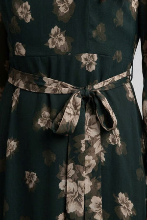 Green | Floral Layer Long Sleeve Midi Dress