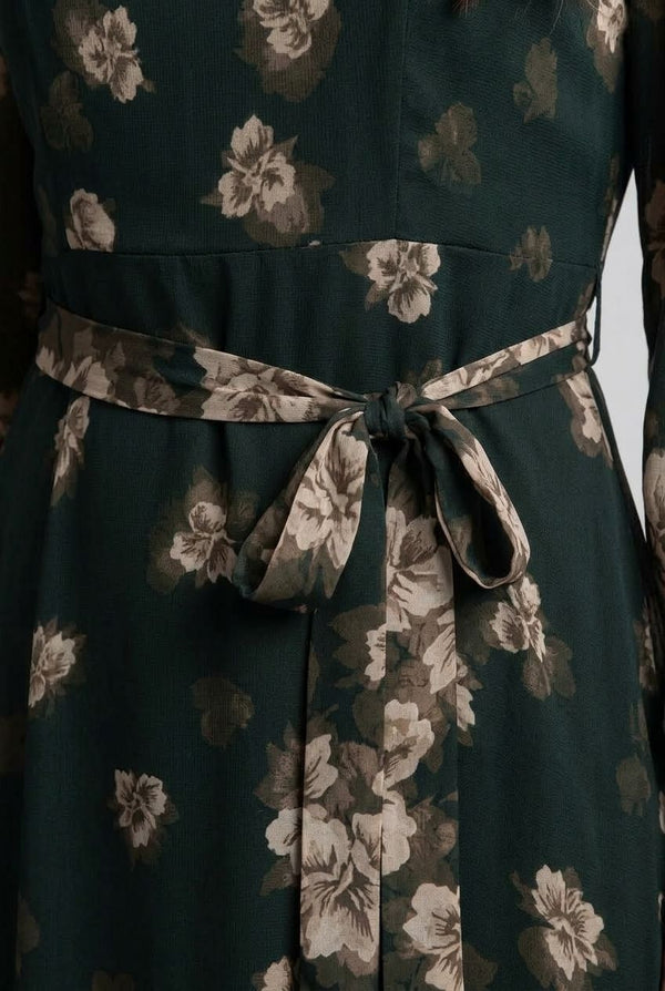 Green | Floral Layer Long Sleeve Midi Dress