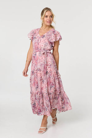 Pink | Floral Tiered Tie Waist Maxi Dress
