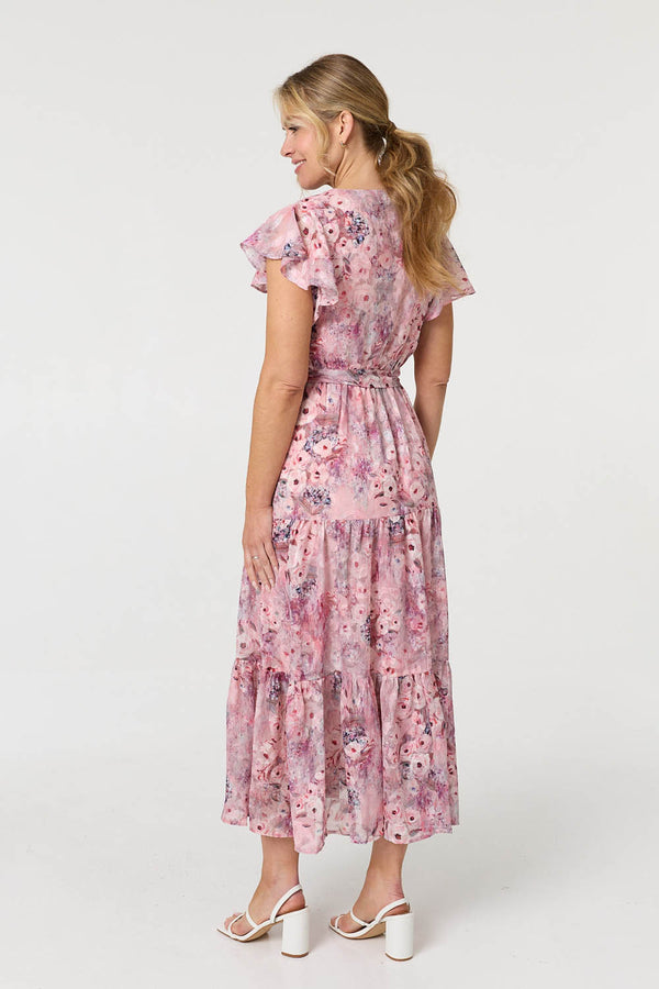 Pink | Floral Tiered Tie Waist Maxi Dress