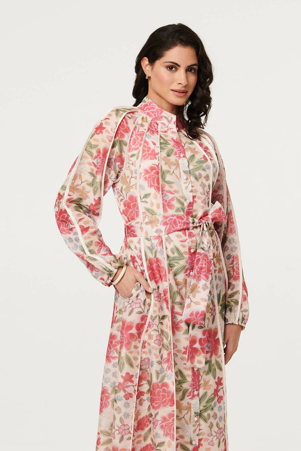 Floral Tie Waist High Neck Midi Dress | Izabel London Floral Tie Waist High Neck Midi Dress | Izabel London