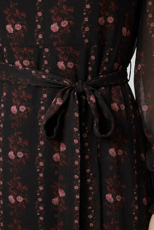 Black | Printed Semi Sheer Layered Midi Dress
