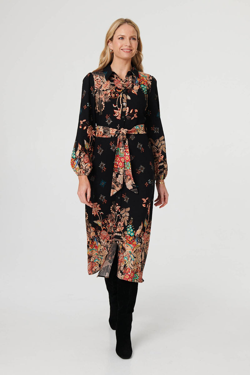 Floral Tie Waist Maxi Shirt Dress